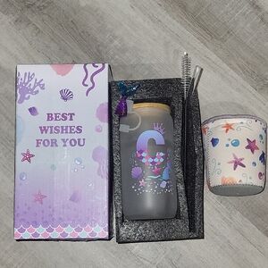 Mermaid Themed Glass Tumbler Set